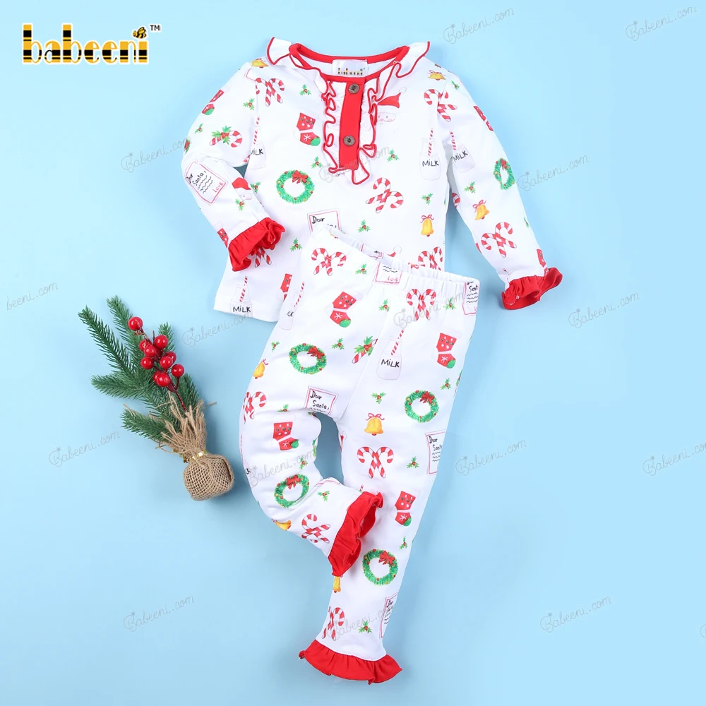 Рождественское украшение с оборками комплект одежды для девочек принтом комплекты от производителя-BB3207