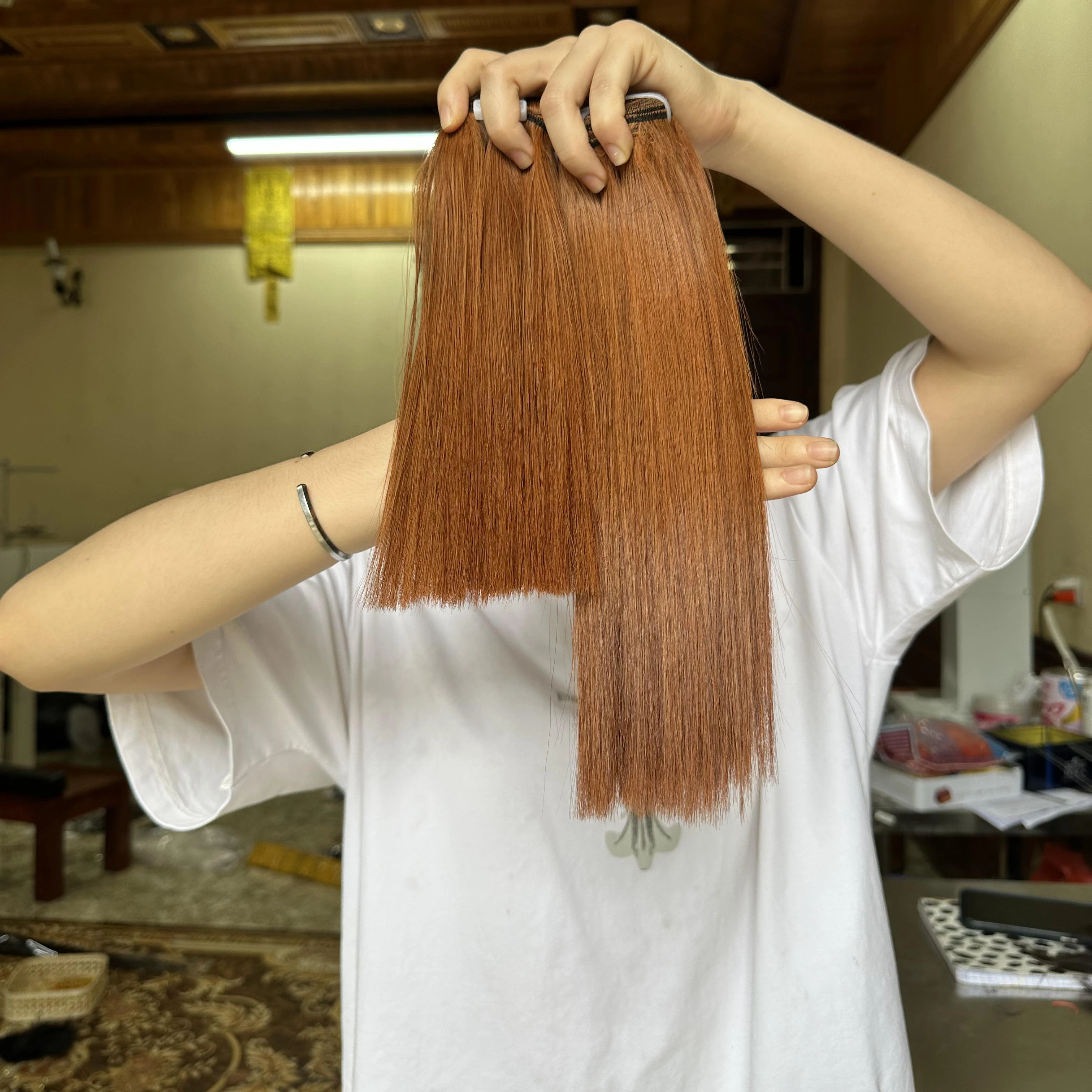 HOT SALE Human Hair Extensions  Super Double  Bundles Straight ginger orange color Vietnamese raw hair products for black women