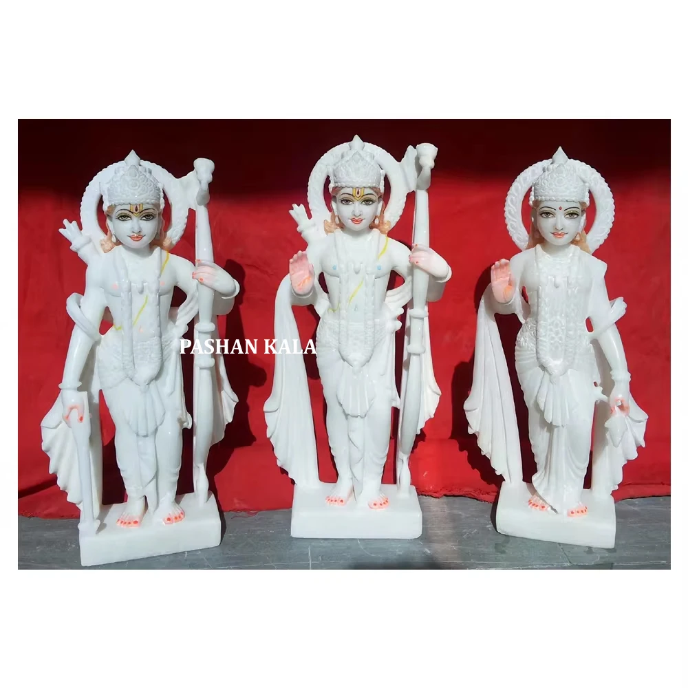 Most Beautiful Design Handmade White Marble Ram Darbar With Standing Position Statue For Home And Temple Decor And Worship Idol