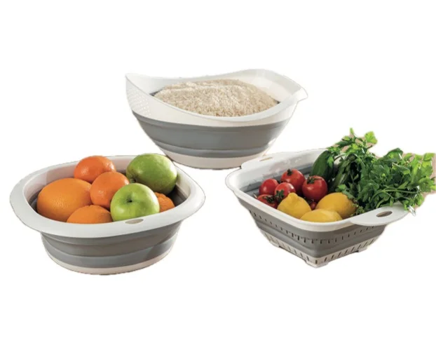 AFOSSA Dishwasher Safe Kitchen Strainer Square Silicone Collapsible Colander Foldable Handle Draining Fruits Vegetables Pasta