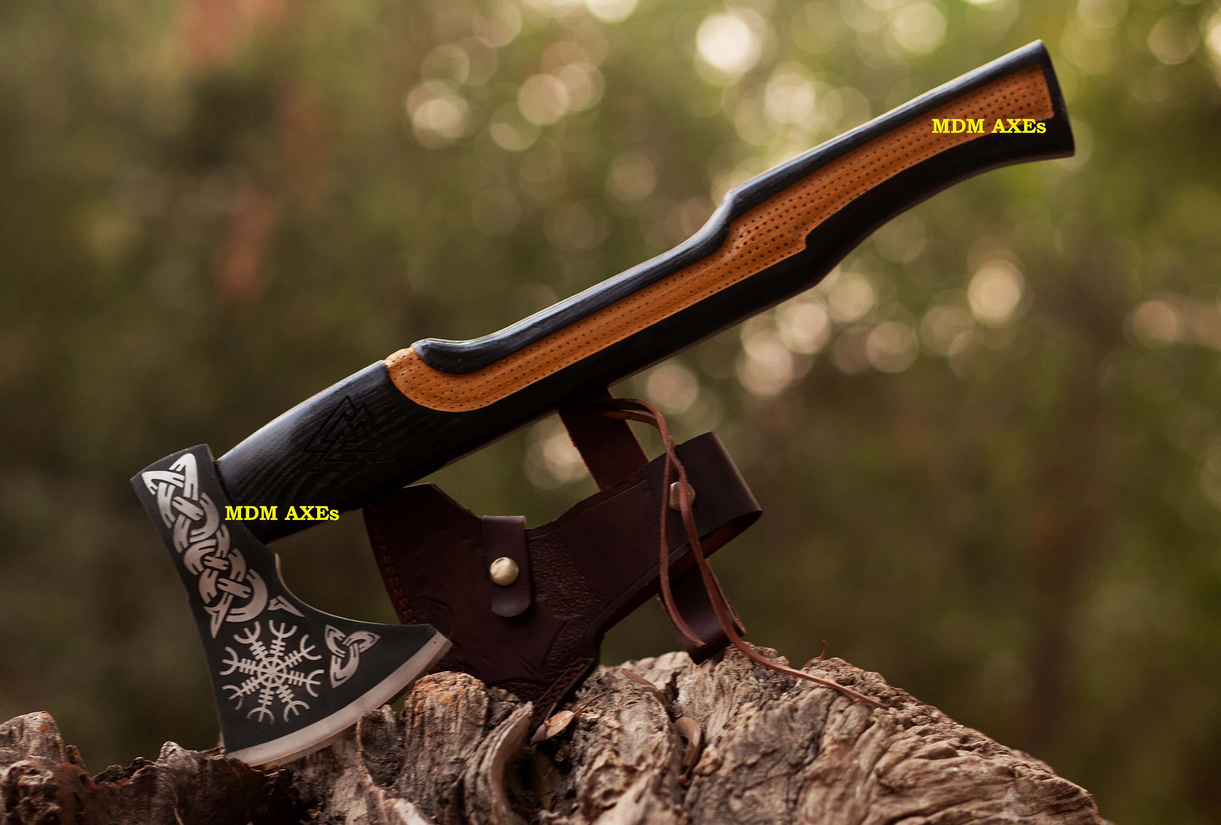 New Custom Carbon Steel Bearded Viking Bushcraft Outdoor Tool Survival Wood Working Axe, Ash Wood Handle With Leather Case