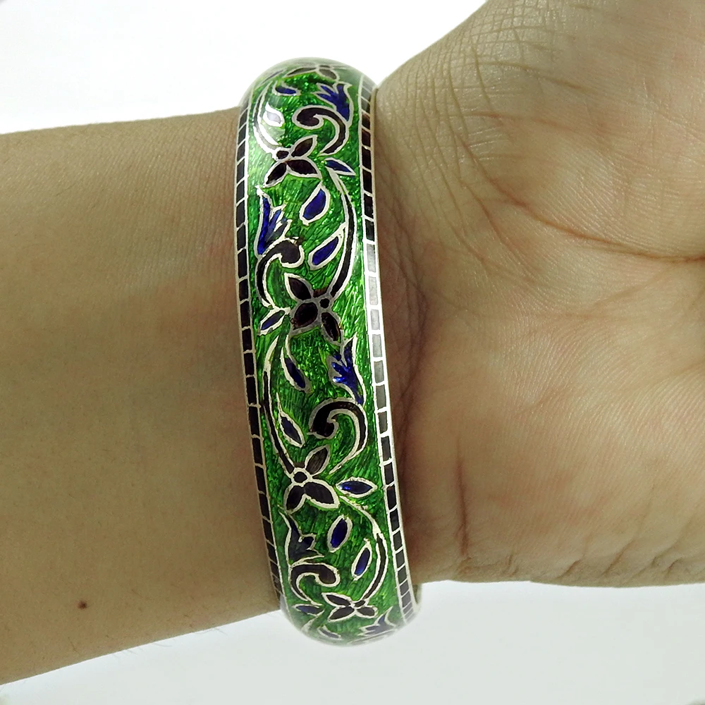 New Arrival Solid 925 Silver Beautiful Enamel Bangles Luxury Indian Handcrafted Retro Exquisite Jewelry Gift for Women Girls