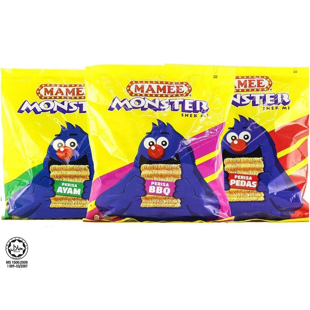 Mamee Monster Snek Mi BBQ Chicken Spicy Flavors No Preservative Added Convenient and Individually Packaged