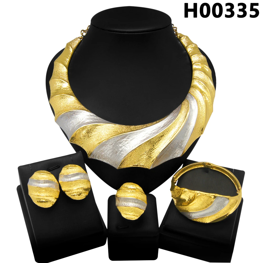 Zhuerrui Fashion Jewelry Set Oval Design Italy Brazil Gold Plated Necklace Bracelet Ring Earrings Women Gifts H00335