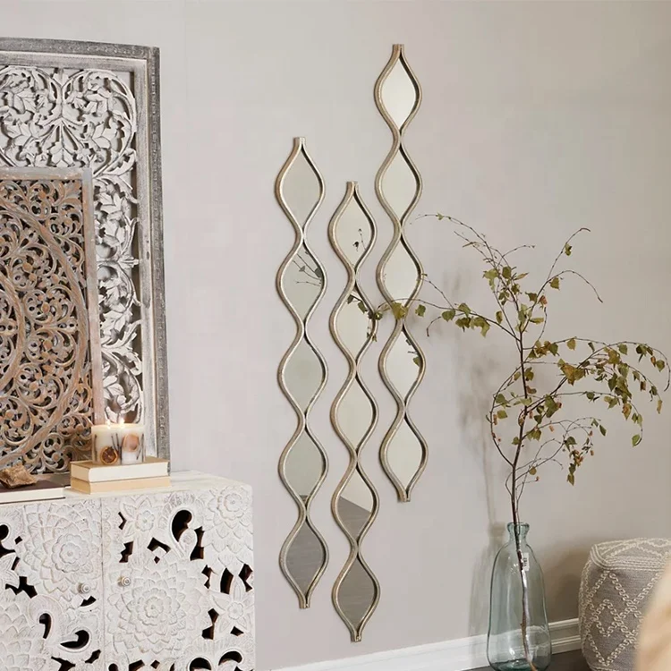 Хорошая цена, декор для гостиной, уникальное золотистое металлическое зеркало для домашнего декора, современные волнистые настенные зеркала
