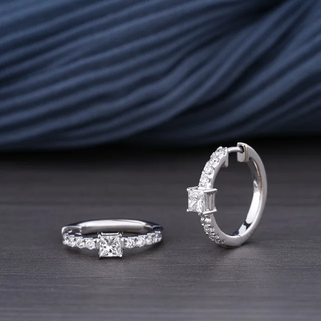 New Arrival Designer Princess Hoop Earring 18Kt White Gold Plated 0.53ct Diamond Stud Set for Wedding Bridal Party or Gift