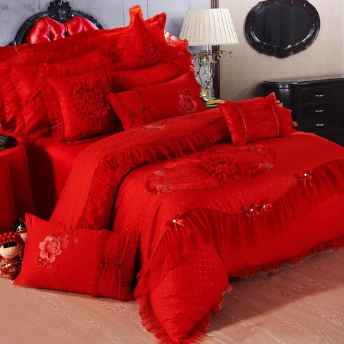 Red Wedding Duvet Bedding Set King Size Silk Quilt Comforter Bed Sheet Crib Bedding Sets Wholesale