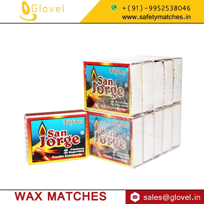 Hot Selling Wax Matches 40 X 33 X 12 MM from India 40 sticks safety matches in carton box packing
