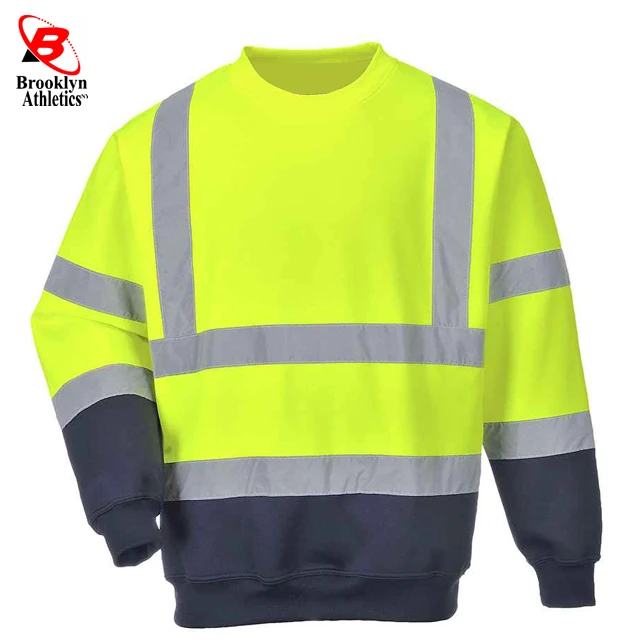 High Visibility Winter Thick Construction Yellow black  Work Sweatshirt Reflective Workwear Plus Size