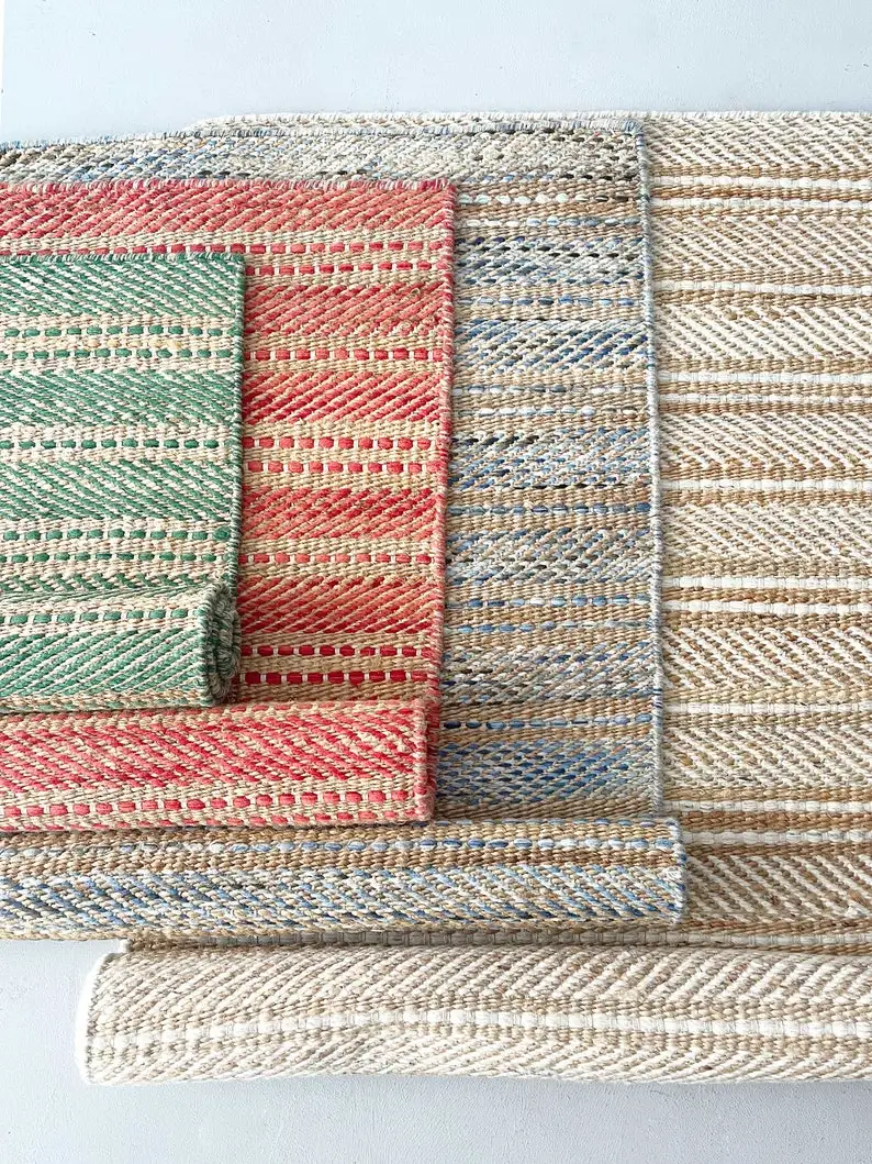 Farmhouse-Style Anti-Slip Area Rug Handmade Jute Cotton Wool-Mat Carpet for Bedroom Kitchen Living Room Door Entry Floor Carpet