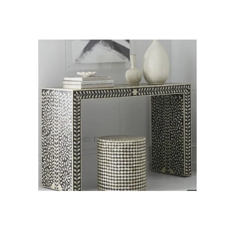 Standard quality wooden console table with bone inlay work for living room mop console table for home exporter from India