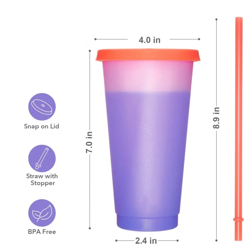 Wholesale Custom 24oz Plastic Reusable Cup For Coffee Tea Party Personalized Red Clear Color Changing Plastic Cup With Lid Straw