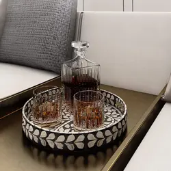 Handmade round lacquerware mother of pearl inlay tray seashell inlaid wood trays produced in Vietnam