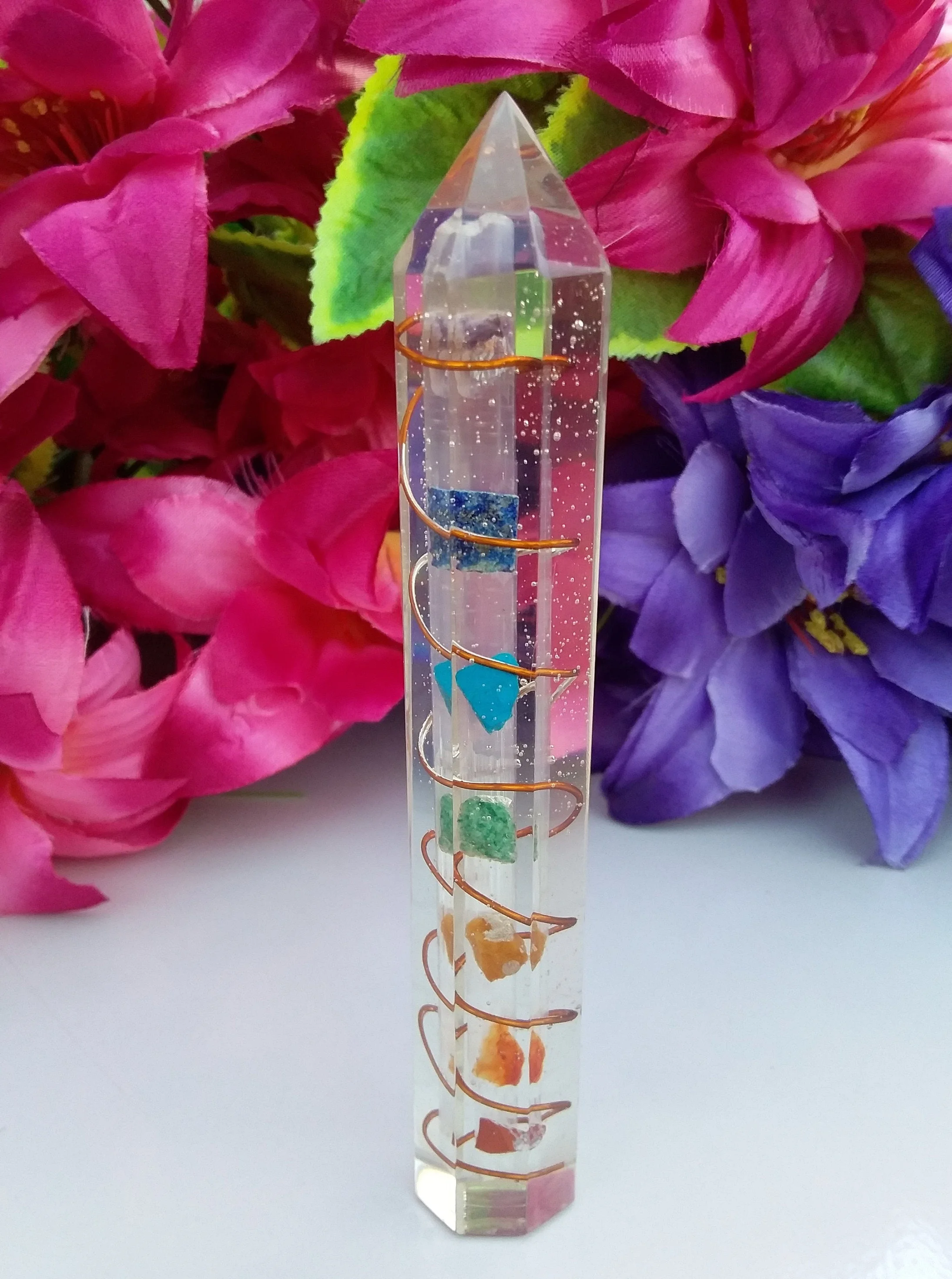 New Orgone Selenite With 7 Chakra Stone 8 Faceted Massage Wand