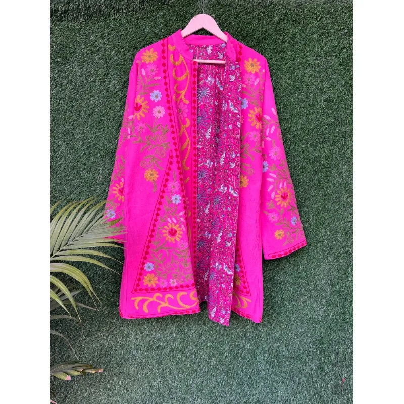 Floral Design Women Jacket Suzani Embroidered 100% Cotton Short Kimono Coat Comfortable New Hot Demanding Adults Christmas Sale