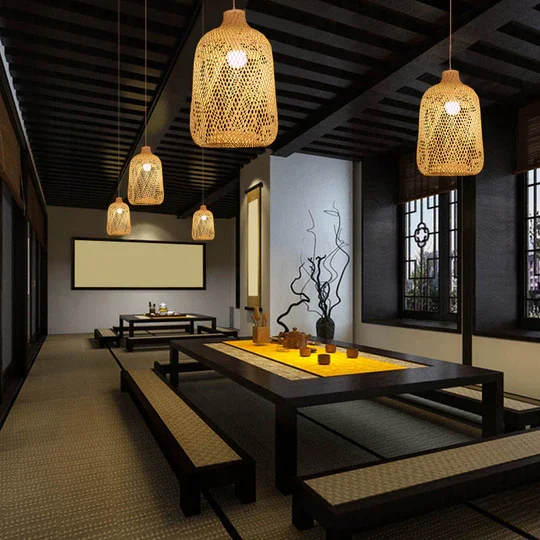 Modern Design Custom Bamboo Ceiling Hanging Light Lamp Factory Direct High Ceiling Hotel Chandelier Fashion Pendant Home Decor