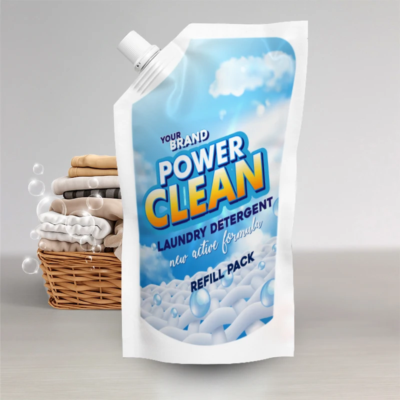 High Quality OEM Economy Detergent Liquid 500mI Spout Stand Pouch Formulated Safeguard Vibrant Colors & Effectively Cleaning