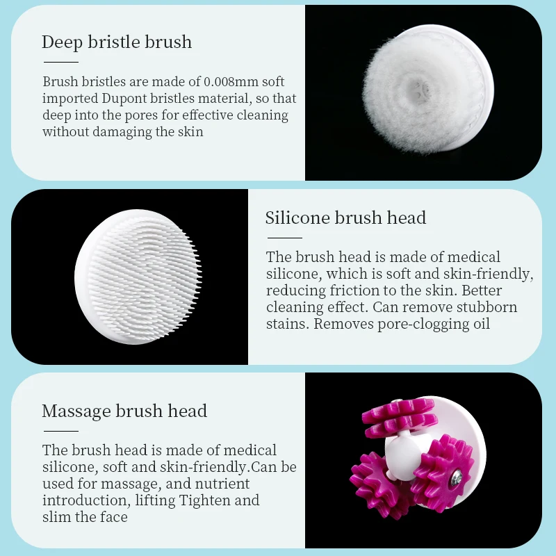 Electric Handheld Facial Cleansing Brush Sonic Vibrating Face Brush Rechargeable 3 In 1 Face Massagers Rotating Cleansing Brush