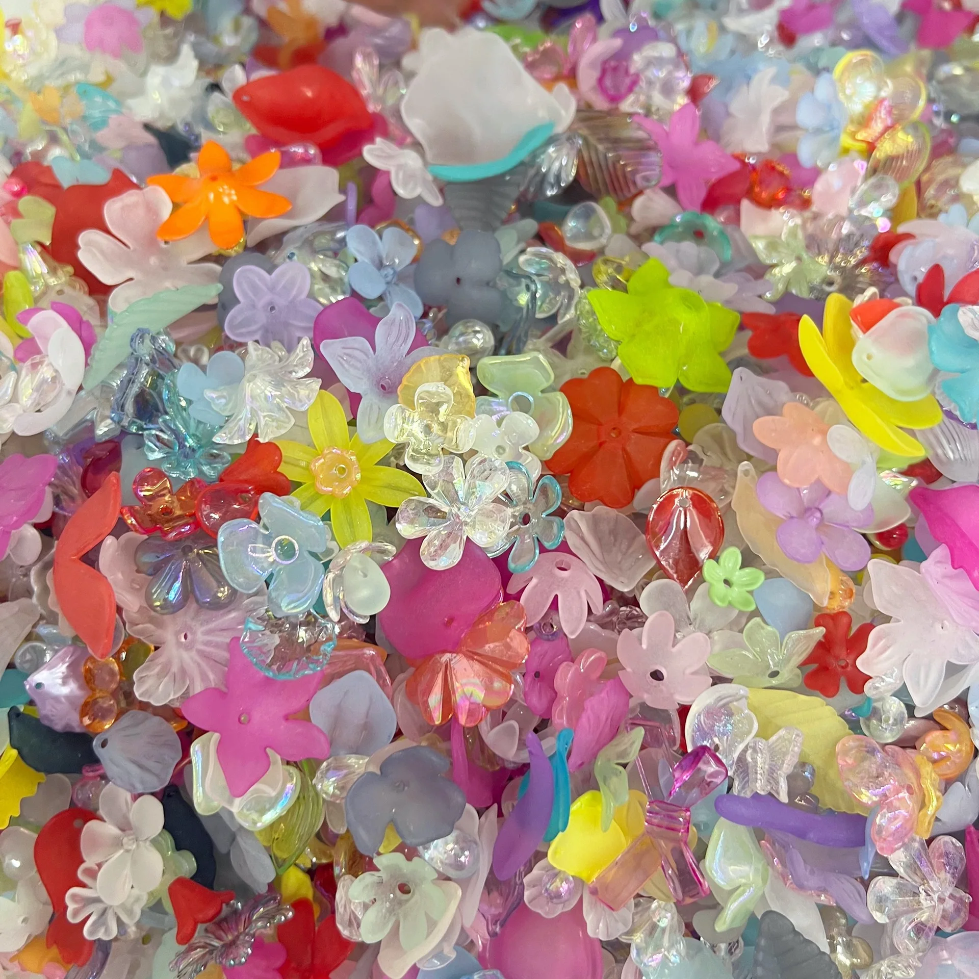 Wholesale mixed style colorful flower leaf acrylic beads for jewelry making bulk plastic loose beads 450g/bag