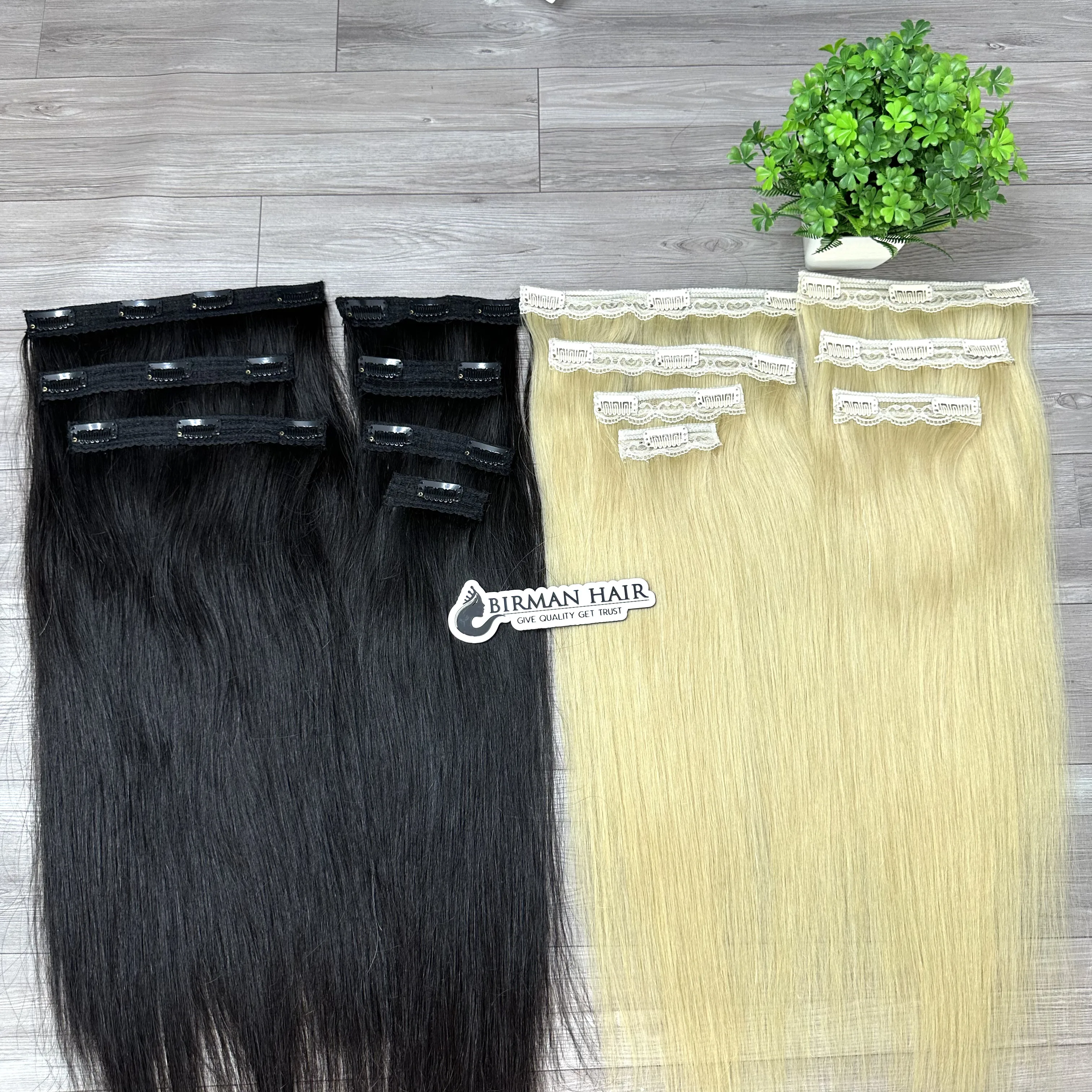 Luxury 100% Vietnamese Straight Human Hair Extensions High Quality Raw Hair Natural Color Thick Durable Wigs Clip-In Hair