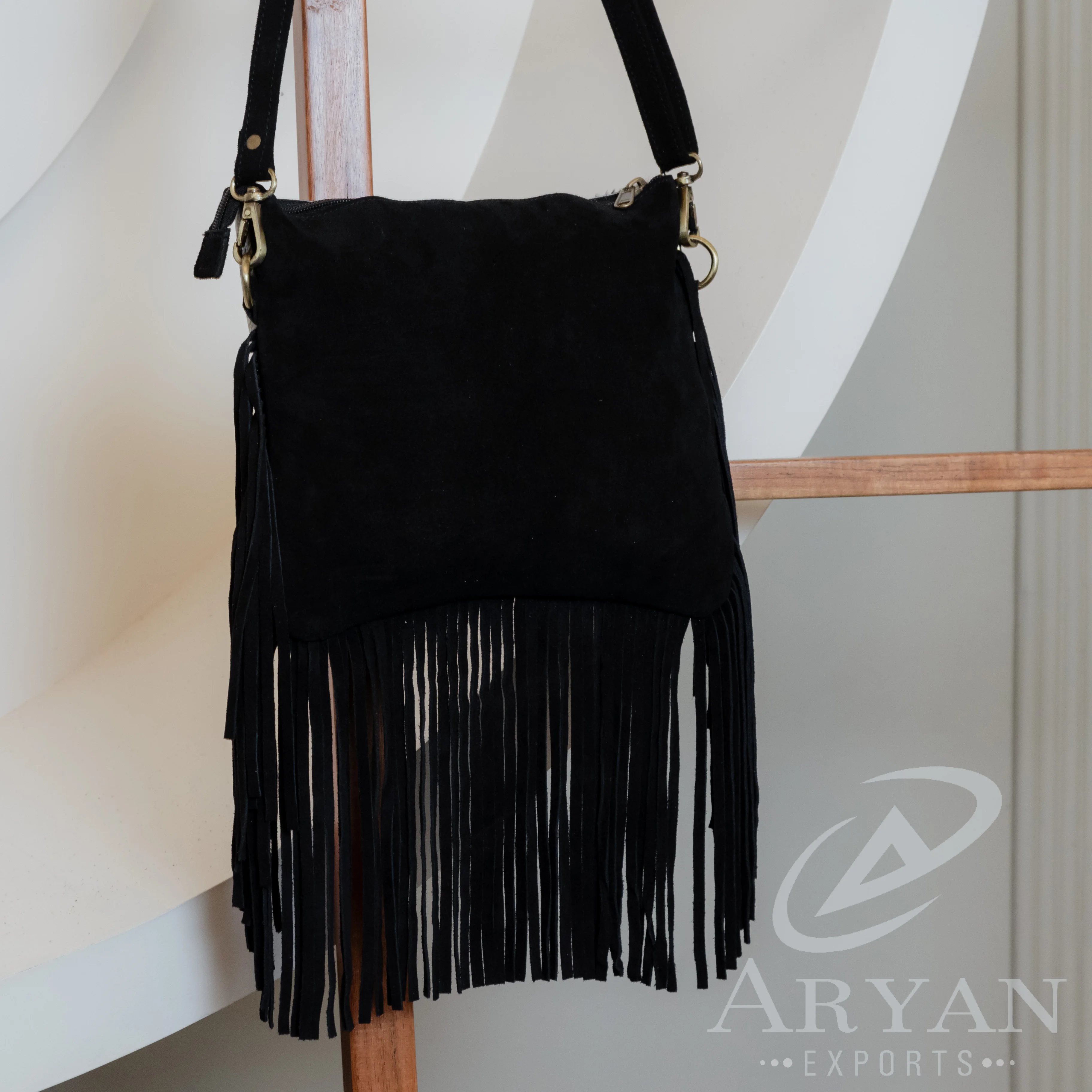 New Western Style Women Hair On Hide Fur Fringe Leather Sling Bag Patches Handbag Crossbody Fashion Gypsy Fringe Stylish Bags