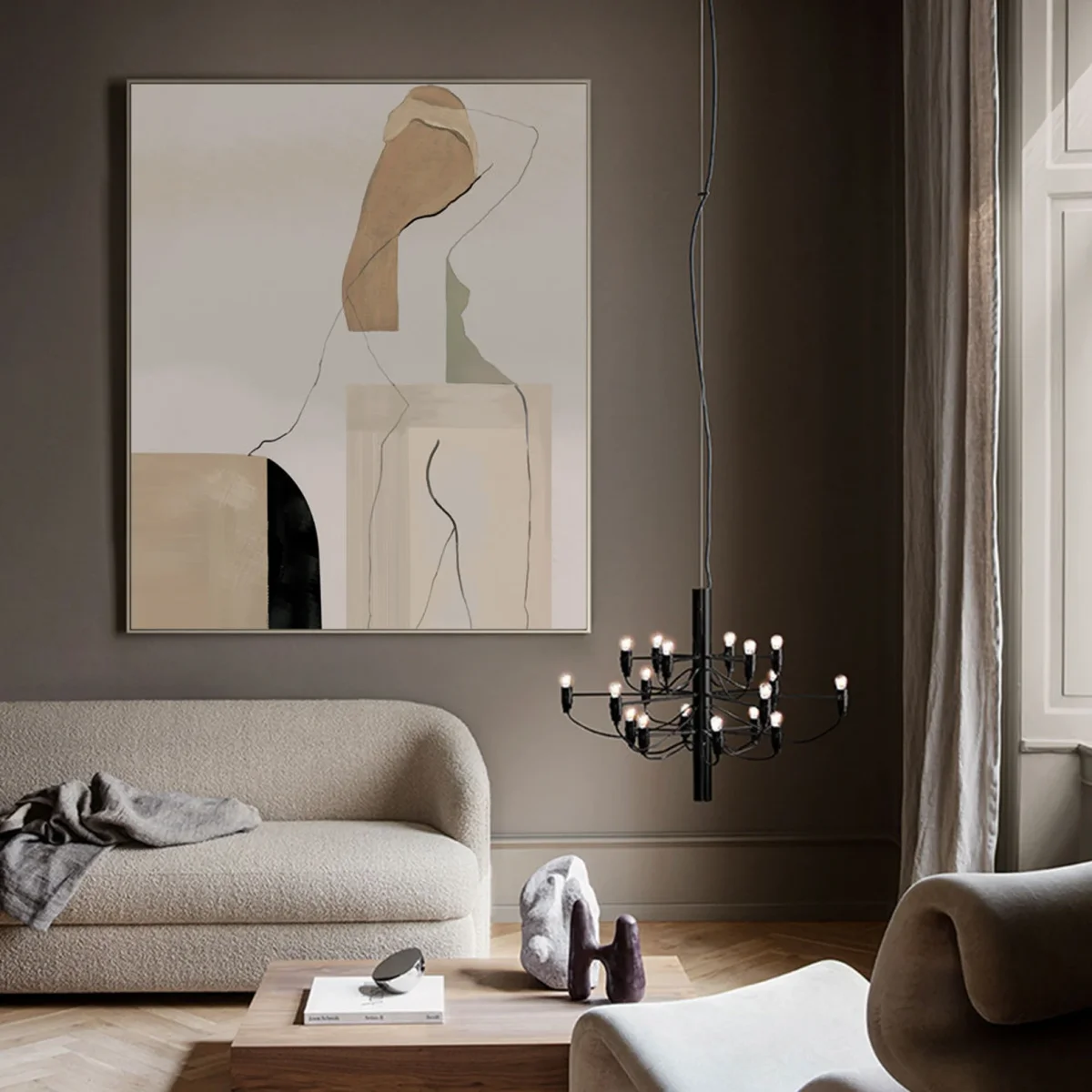 100% Real Hand Painted Abstract Woman Figure Oil Painting,Large Geometric Wall Art,Modern Minimalist Wall Art for Living Room