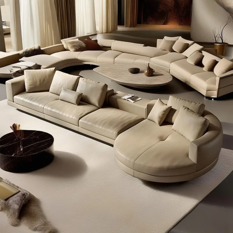 Hot Sales European Leather Sofa Set Living Room Furniture 4 Seater Corner Sectional Steel Frame Strong Swivel Base