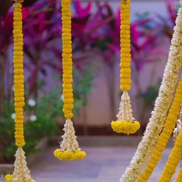 Желтая ноготка Mogra гирлянда Pooja фон висит индийский свадебный Sangeet функция Haldi Декор Искусственный цветок декор