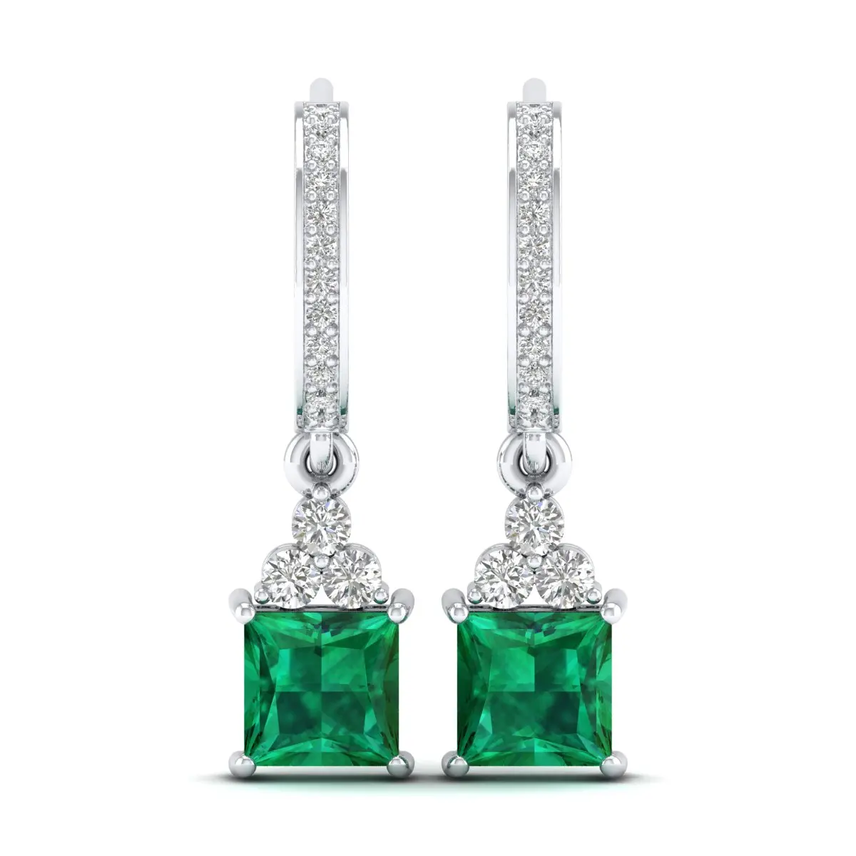 REYES Fashionable New Design 14K Gold Moissanite Earrings For Women Princess Cut 3 Carat Emerald Gemstone Wedding Fine Jewelry
