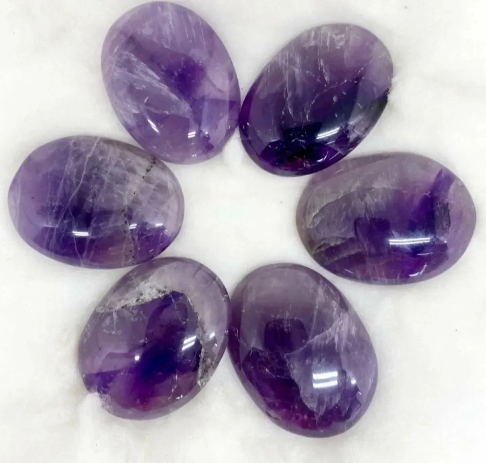 Amethyst Palm Stone Crystal Natural Chakra Reiki Polished Healing Love Oval Pocket Anxiety Stone Crystal for Anxiety Stress Re