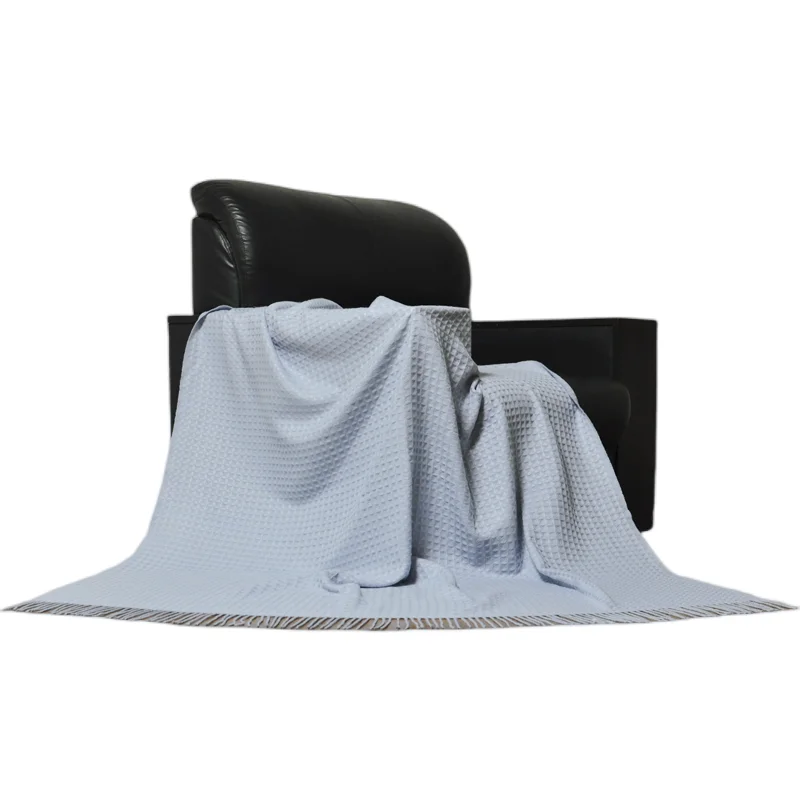 Одеяло голубое из Феникса для путешествий, 100% акриловое однотонное модное вафельное клетчатое легкое для дивана, кондиционера