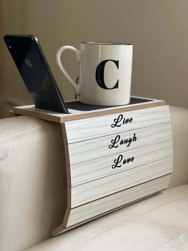 Sofa Side Table Non Slip Surface Adjustable Wooden Sofa Tray