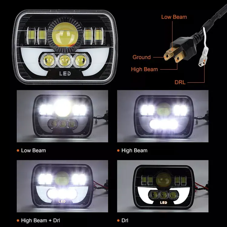 Super Bright car led Square Headlight Turning Signal 5x7 inch Pickup Truck Headlight
