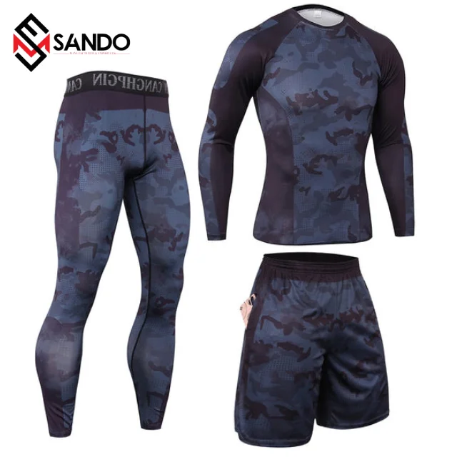 High Quality Mens Gym mma rash guard with Custom Logo Elastic Waist rash guard set pants mma shorts rash guard for men