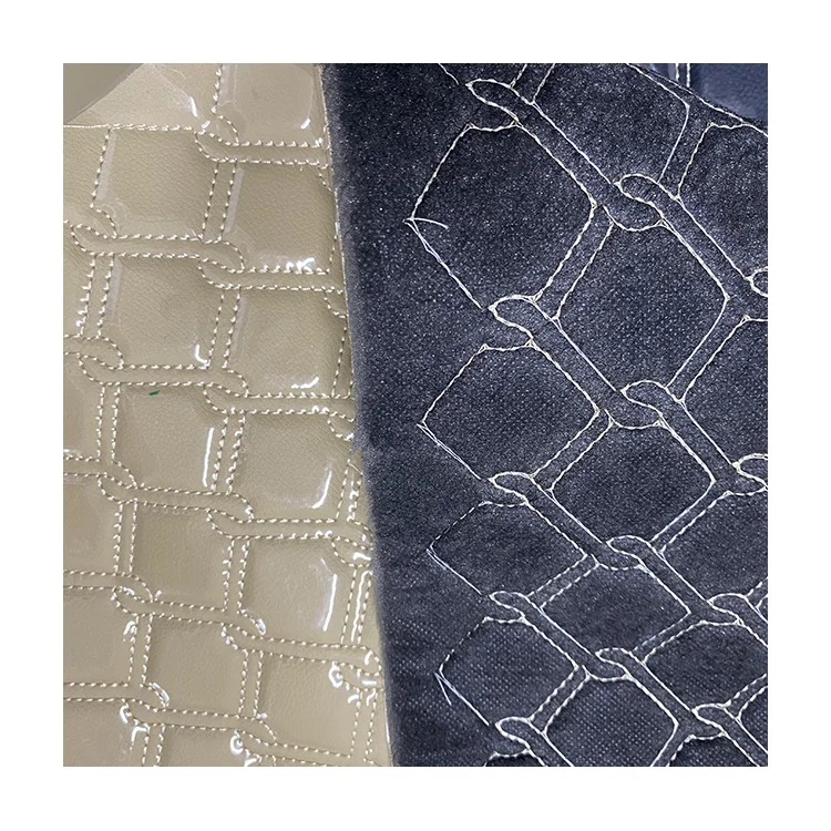 Custom fashion car interior embroidery quilted PU PVC synthetic leather with stitch for car seat covers auto mats