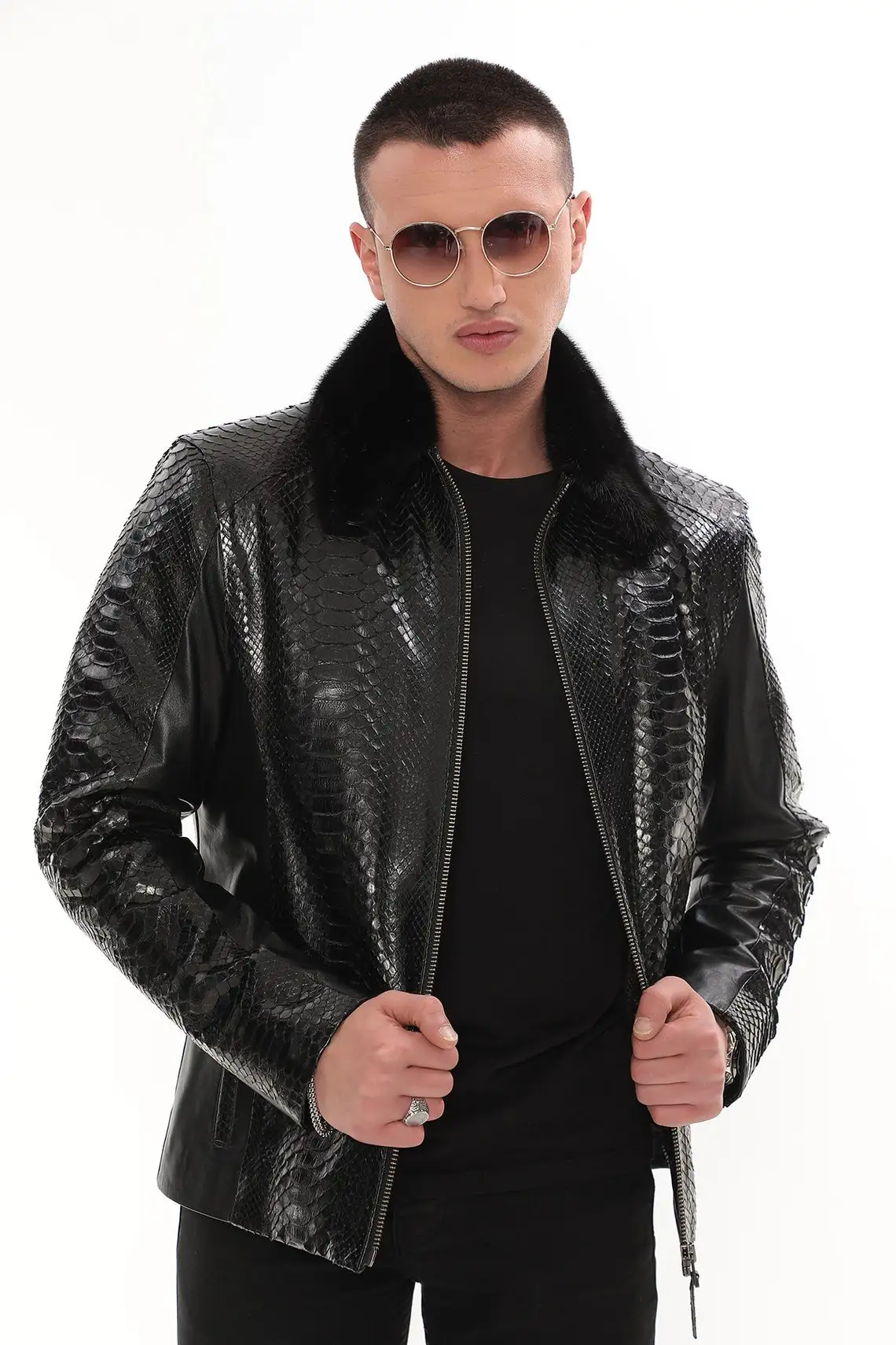 Cowhides Python Embossed Faux Fur Leather Jackets Luxury Fashion Real Leather Jacket Luxury Wear Stylish Biker Jacket