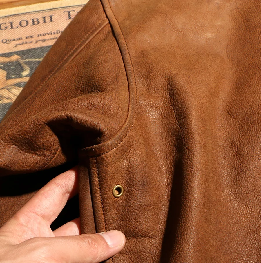 Luxury brown dyed leather cow skin Low Price Men Leather Jacket Casual Wear Genuine Fashion Leather Jackets custom pockets