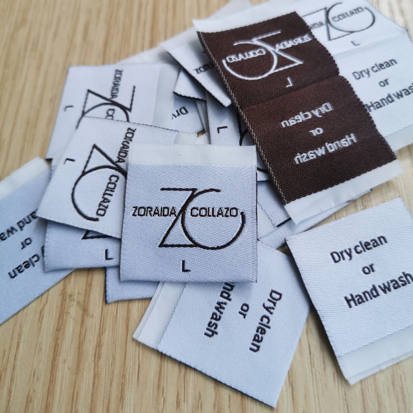 High Density Custom Brand Name Logo and Size End Folded Garment Textile Neck Woven Tags Labels for Clothing