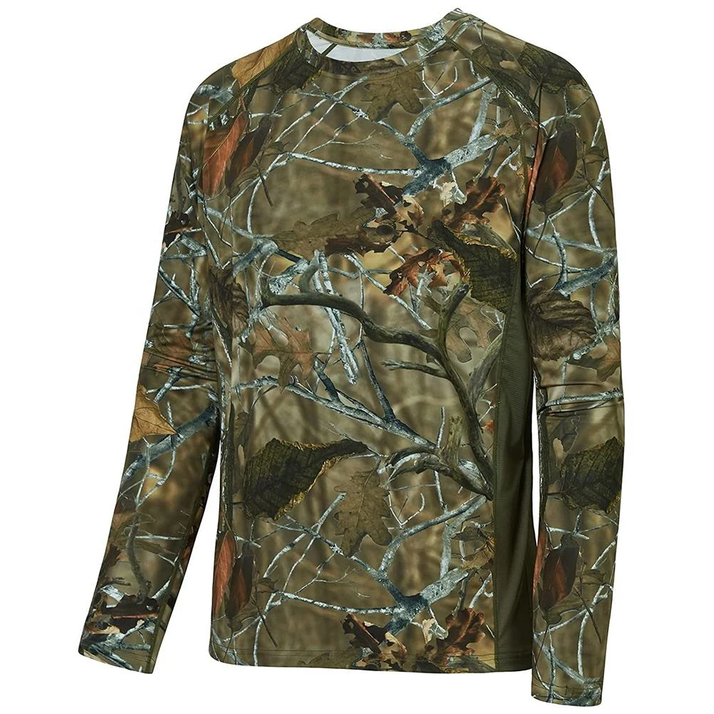 Wholesale Customized Long Sleeve Fishing Shirt Multicam Camo 1/4 Hood Zipper Hunting Fishing Shirt Upf 50