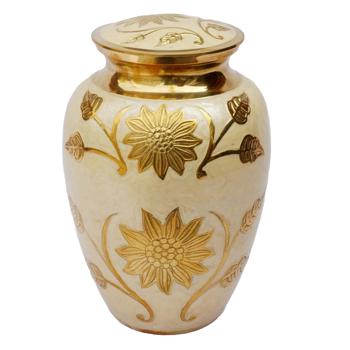 Best Selling Brass Cremation Urn with Mother of Pearl Inlay Gold Polish for Human Ashes-Top Metal Urn for Adults
