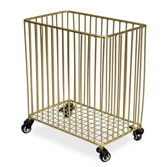 Powder Coated Iron Laundry Basket for Dirty Clothes with Wheels for home and hotel