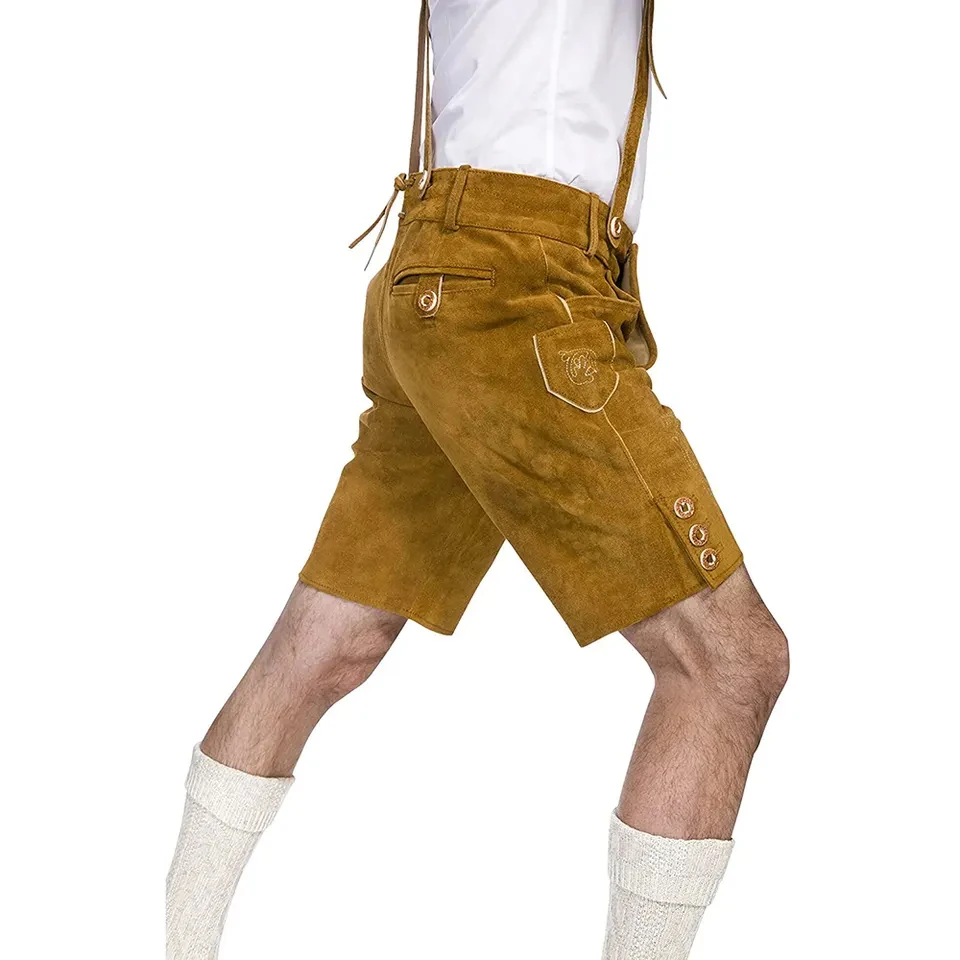 Genuine Suede Leather Short Lederhosen Men Bavarian Outfit Oktoberfest Costume Men Casual Plain Oem Lederhosen