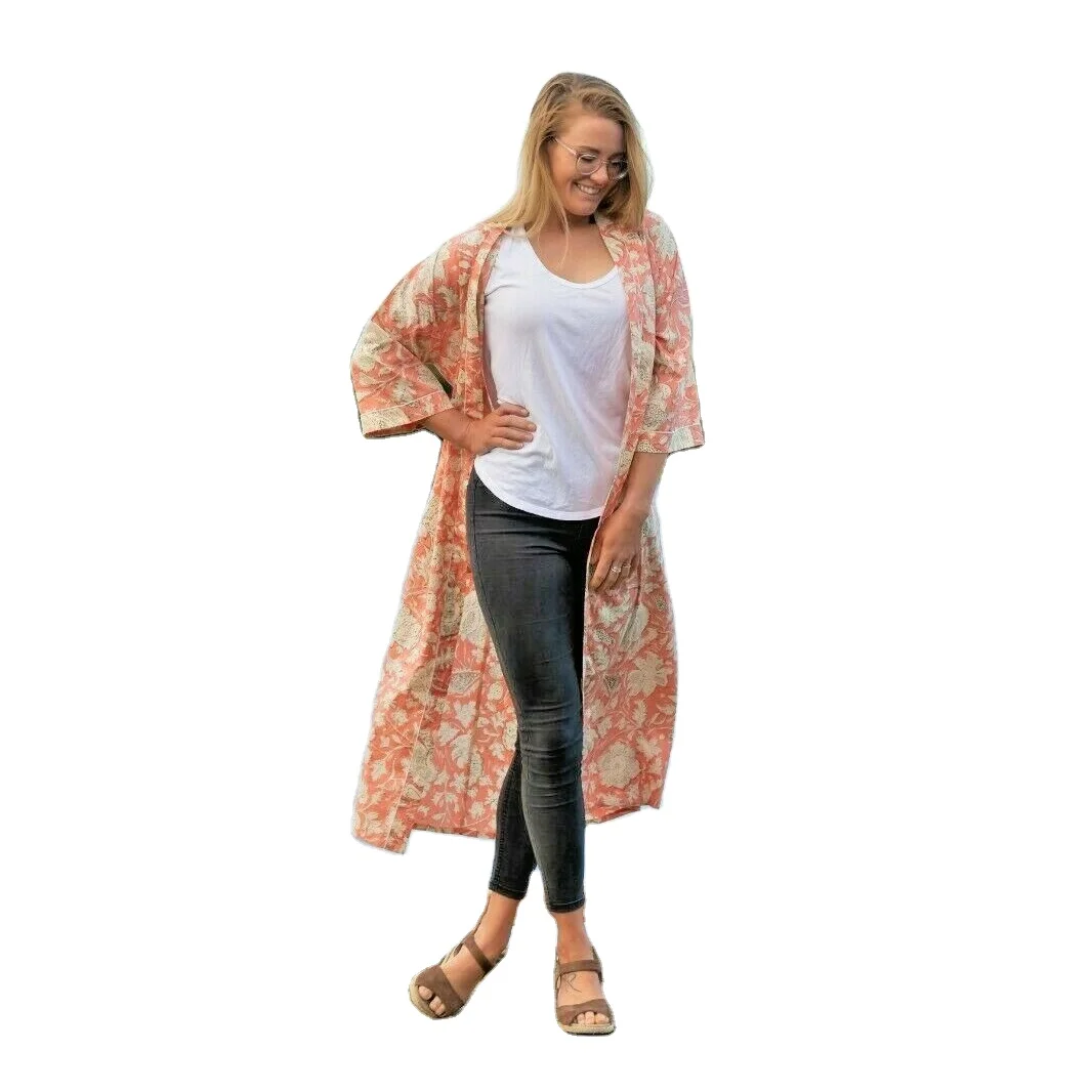 Anokhi Floral Cotton Kaftan Bathrobe Indian Long Dressing Gown Animal Printed Kimonos Robes For Women Sexy Nightwear  Dresses