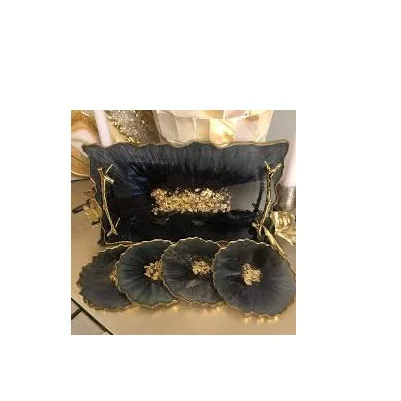 Высококачественная смола и поднос непосредственно от производителя для ручной работы сервировочный черного цвета лучшего дизайна