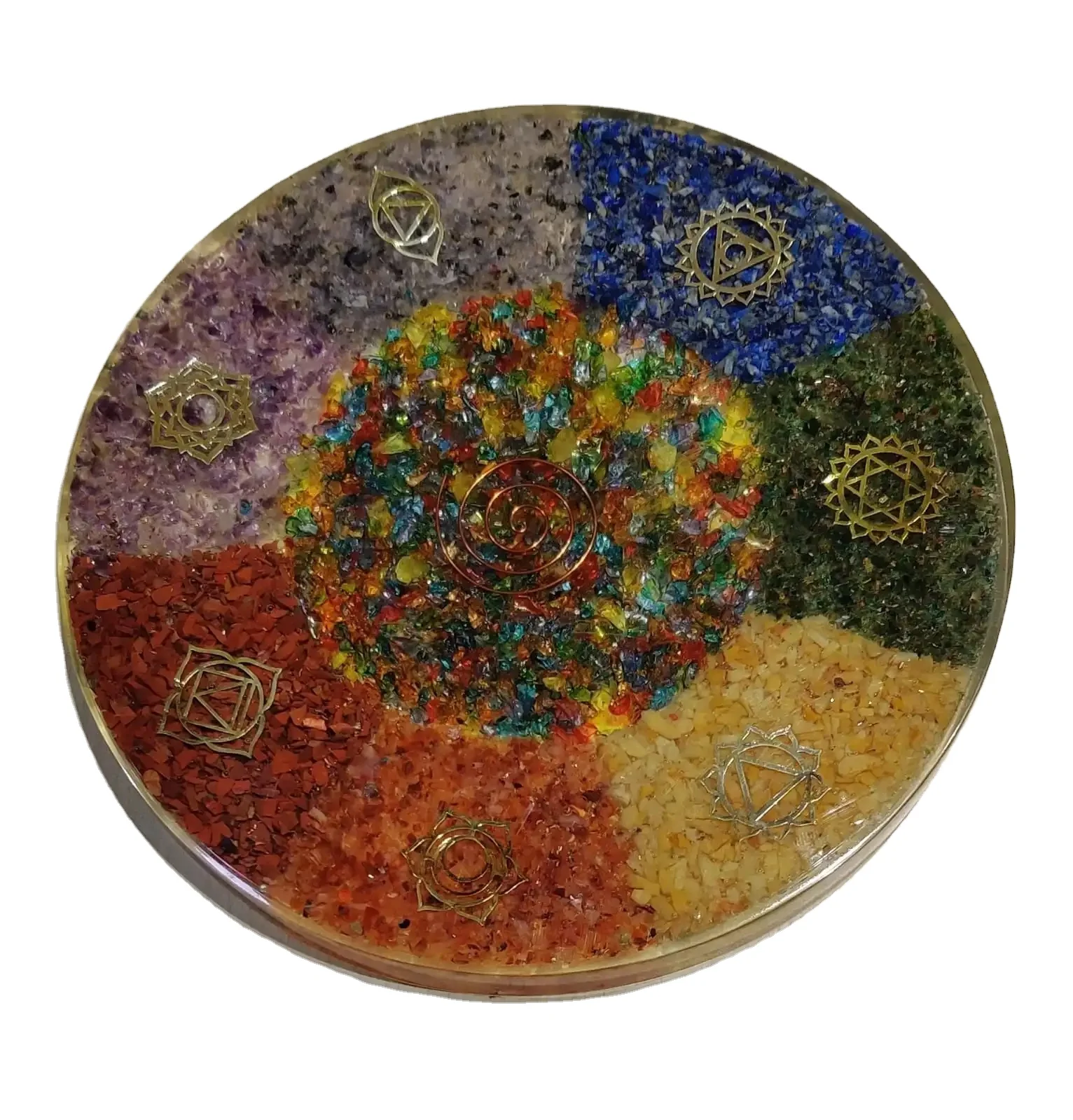 wholesale natural stone crystals seven chakra chips orgone orgonite healing coaster slice for home decoration