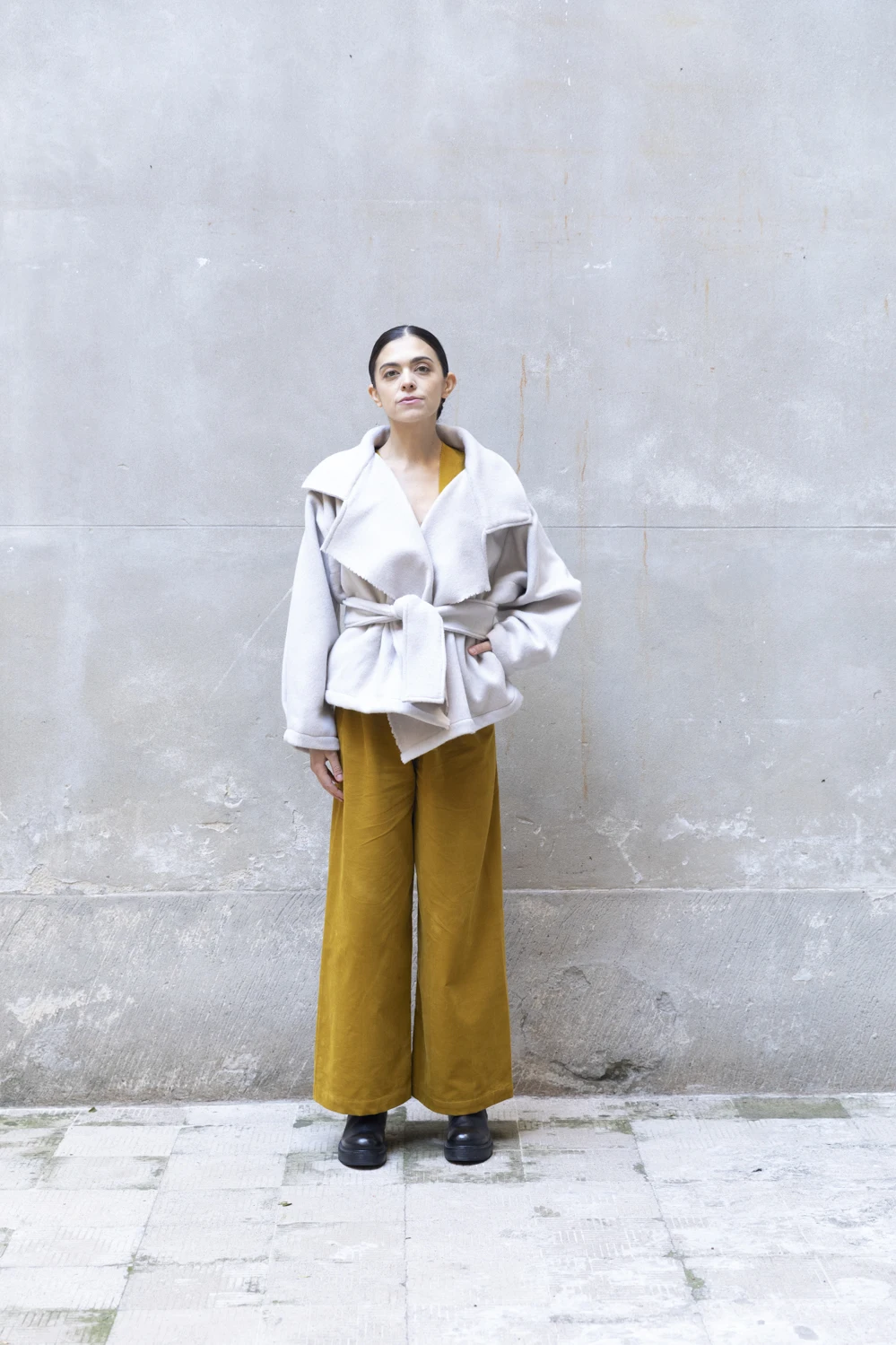 MADE IN ITALY Short white Recycled Wool Trench Coat WOMAN