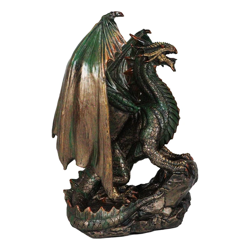 Wholesale handmade animal figurines custom crafted for home decor unique resin bronze dragon standing on rock figurines