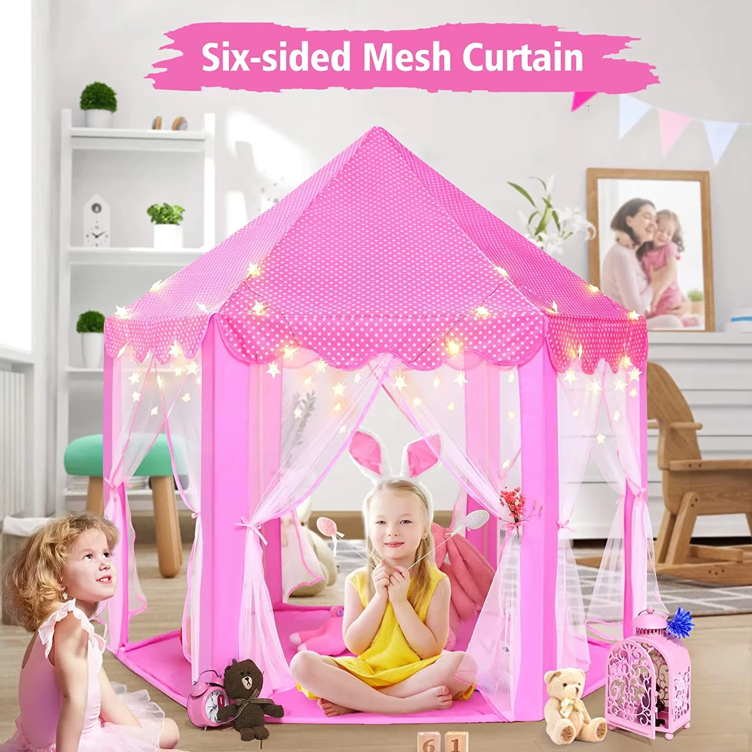 Customized Princess Tent Girls Large Playhouse Kids Castle Play With Star Lights Toy for Children Indoor and Outdoor Games