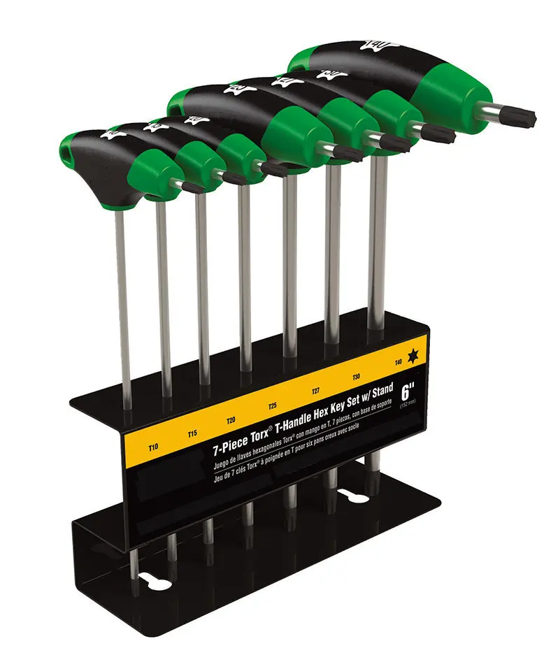 Высококачественный Профессиональный шестигранный набор ключей Taiwan с 6 дюймовым 7-предметным торксом с Т-образной ручкой и подставкой