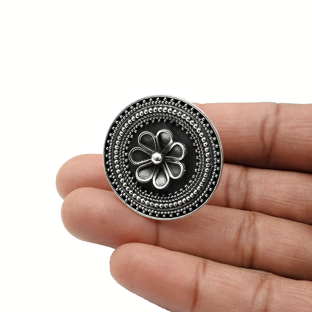 Solid 925 Sterling Oxidized Silver Flower Shape Vintage Look Adjustable Ring Handcrafted Jewelry Direct Factory Price Suppliers